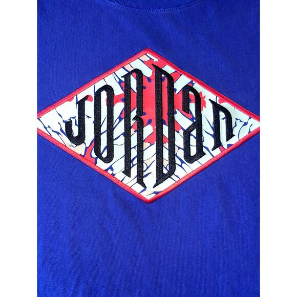 Mens Nike Air Jordan Embroidered Diamond Logo Blue Short Sleeve Tee Size‎ Small - Picture 2 of 6